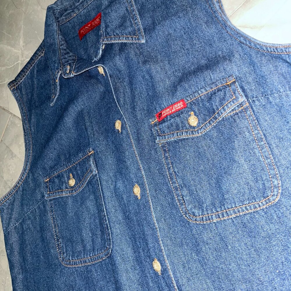 Vintage Y2K Point Zero Sleeveless Jean Shirt Large